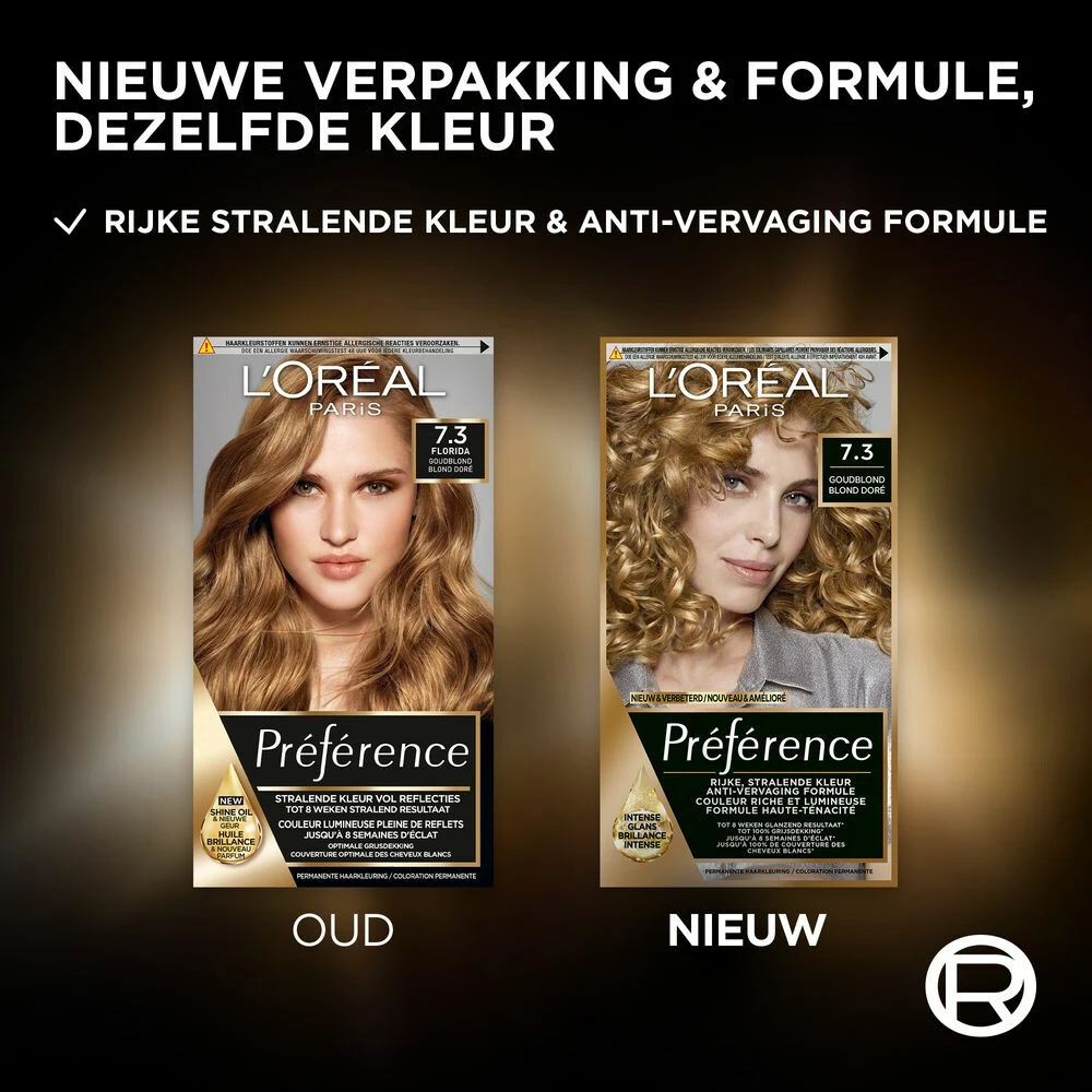 L'Oreal Lu0027Oréal Preference Haarkleuring 7.3 Floride - Goudblond 2 L'Oreal Lu0027Oréal Preference Haarkleuring 7.3 Floride - Goudblond - Afbeelding 2